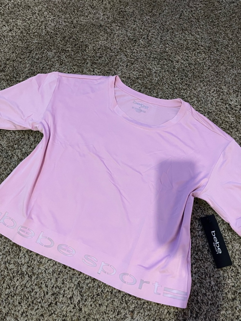 bebe Light Pink Long Sleeve Crewneck Sport Top